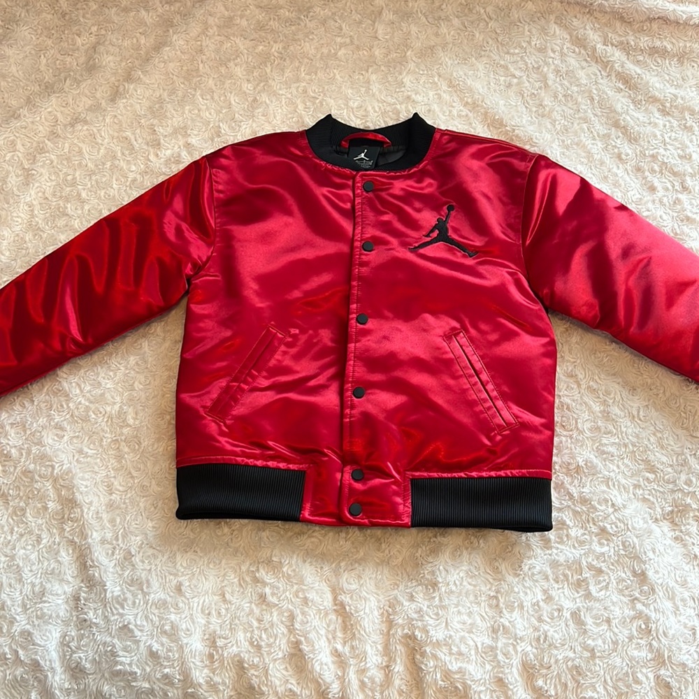 Kids Jordan Red And Black Bomber Jacket